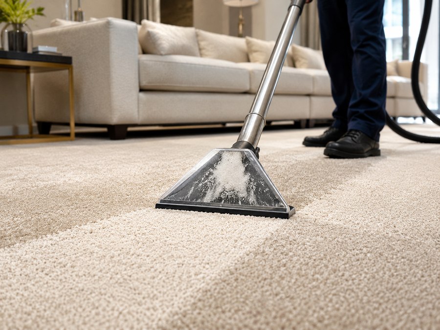 MyKleaner technician performing professional carpet steam cleaning