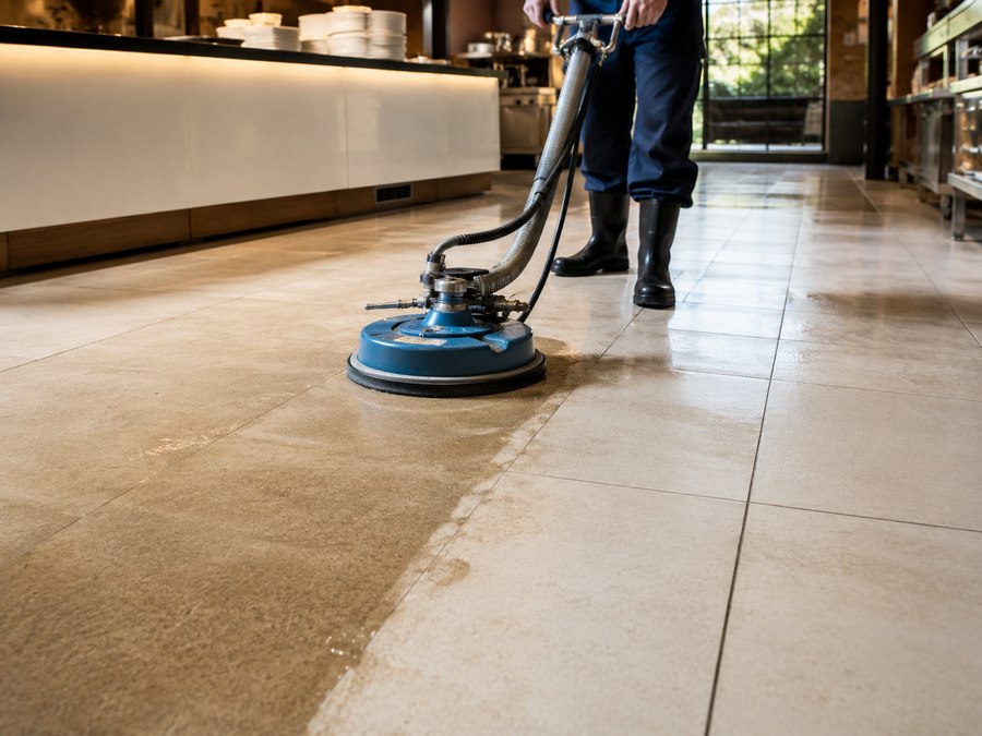 MyKleaner technician performing professional tile and grout cleaning